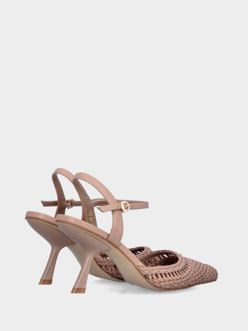 Slingback in nappa nude con tacco a calice e tomaia intrecciata
