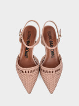 Slingback in nappa nude con tacco a calice e tomaia intrecciata