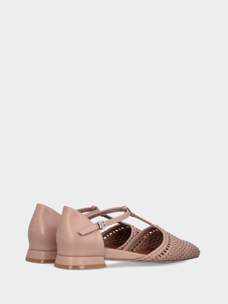Ballerina Charleston in nappa nude con punta sfilata intrecciata