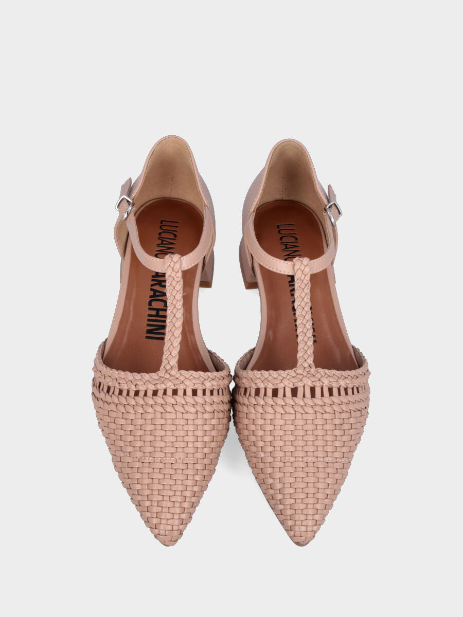 Ballerina Charleston in nappa nude con punta sfilata intrecciata