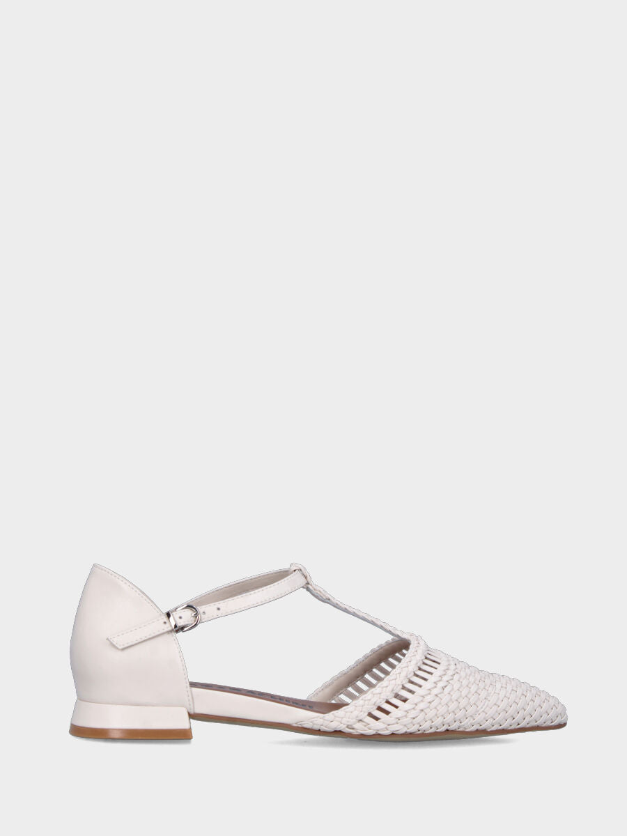 Ballerina Charleston in nappa bianca con punta sfilata intrecciata