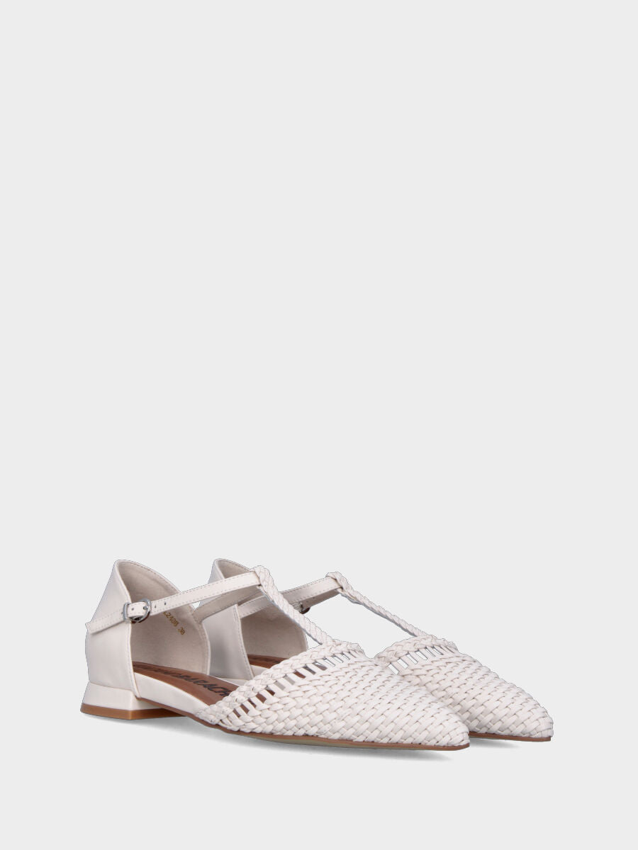 Ballerina Charleston in nappa bianca con punta sfilata intrecciata