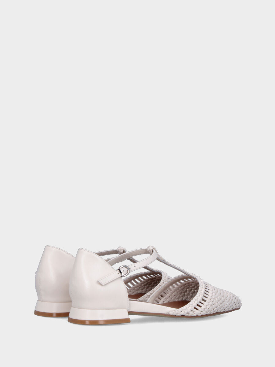 Ballerina Charleston in nappa bianca con punta sfilata intrecciata