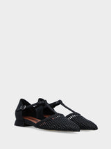 Ballerina Charleston in nappa nera con punta sfilata intrecciata