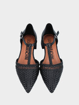 Ballerina Charleston in nappa nera con punta sfilata intrecciata