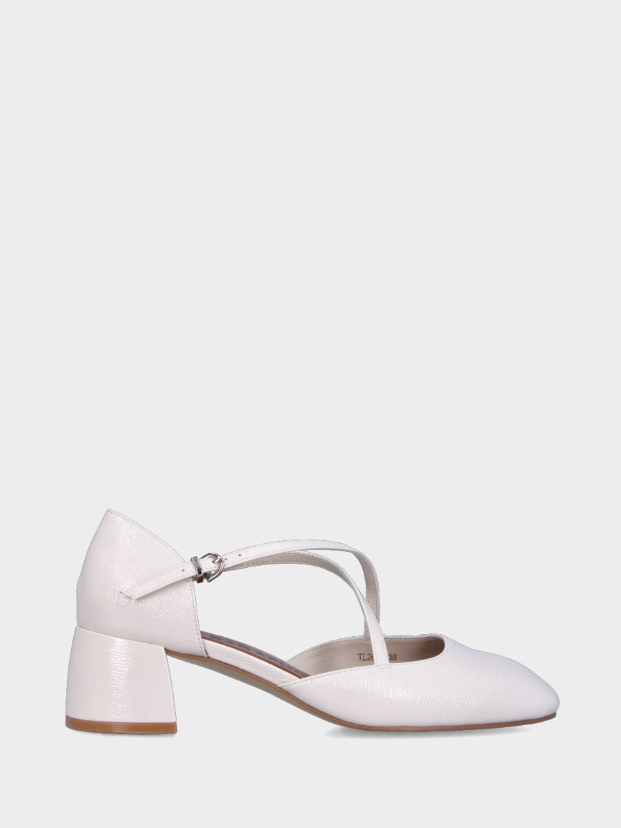 Décolleté in naplak bianco latte con cinturini incrociati