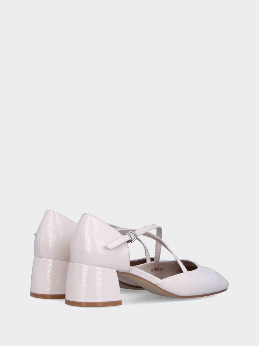 Décolleté in naplak bianco latte con cinturini incrociati