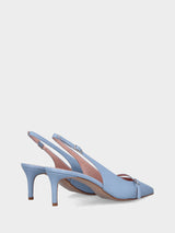 Slingback in nappa celeste con cinturino e tacco a calice