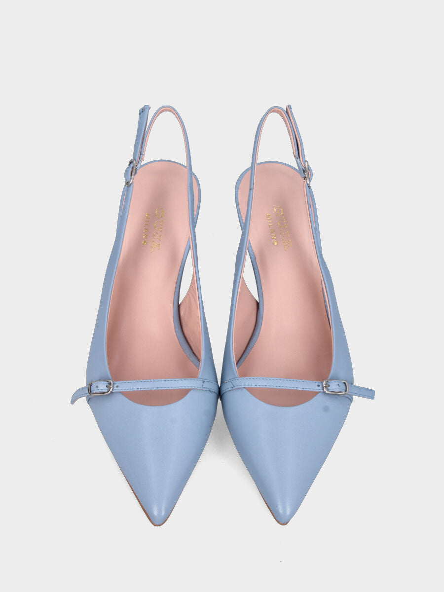 Slingback aus glänzender Samt Celeste mit Kelchabsatz und rundem Ausschnitt