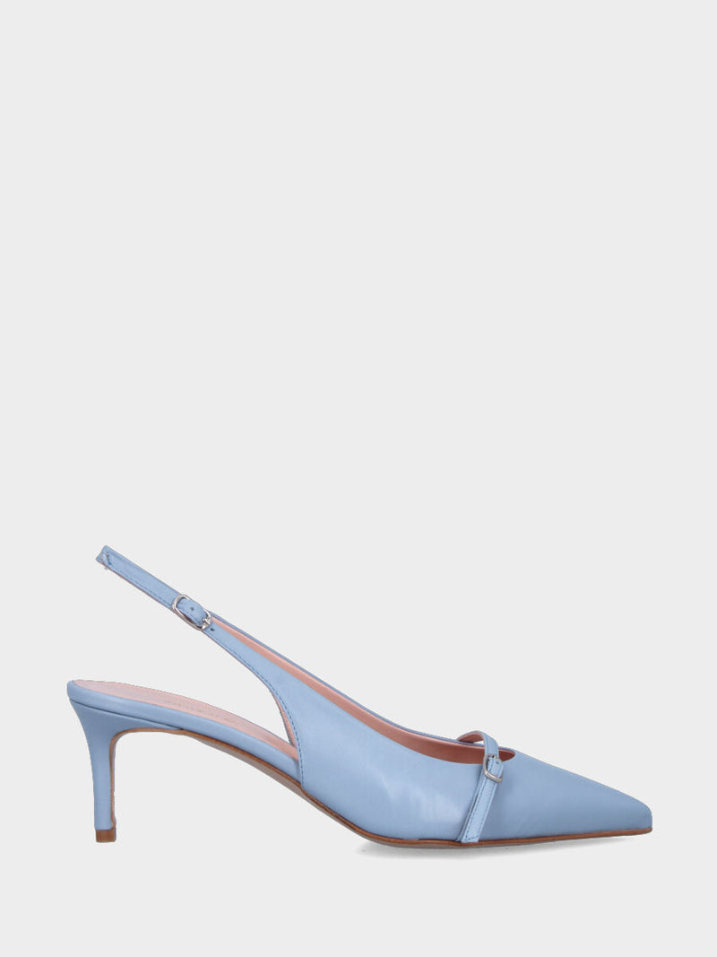 Slingback in nappa celeste con cinturino e tacco a calice