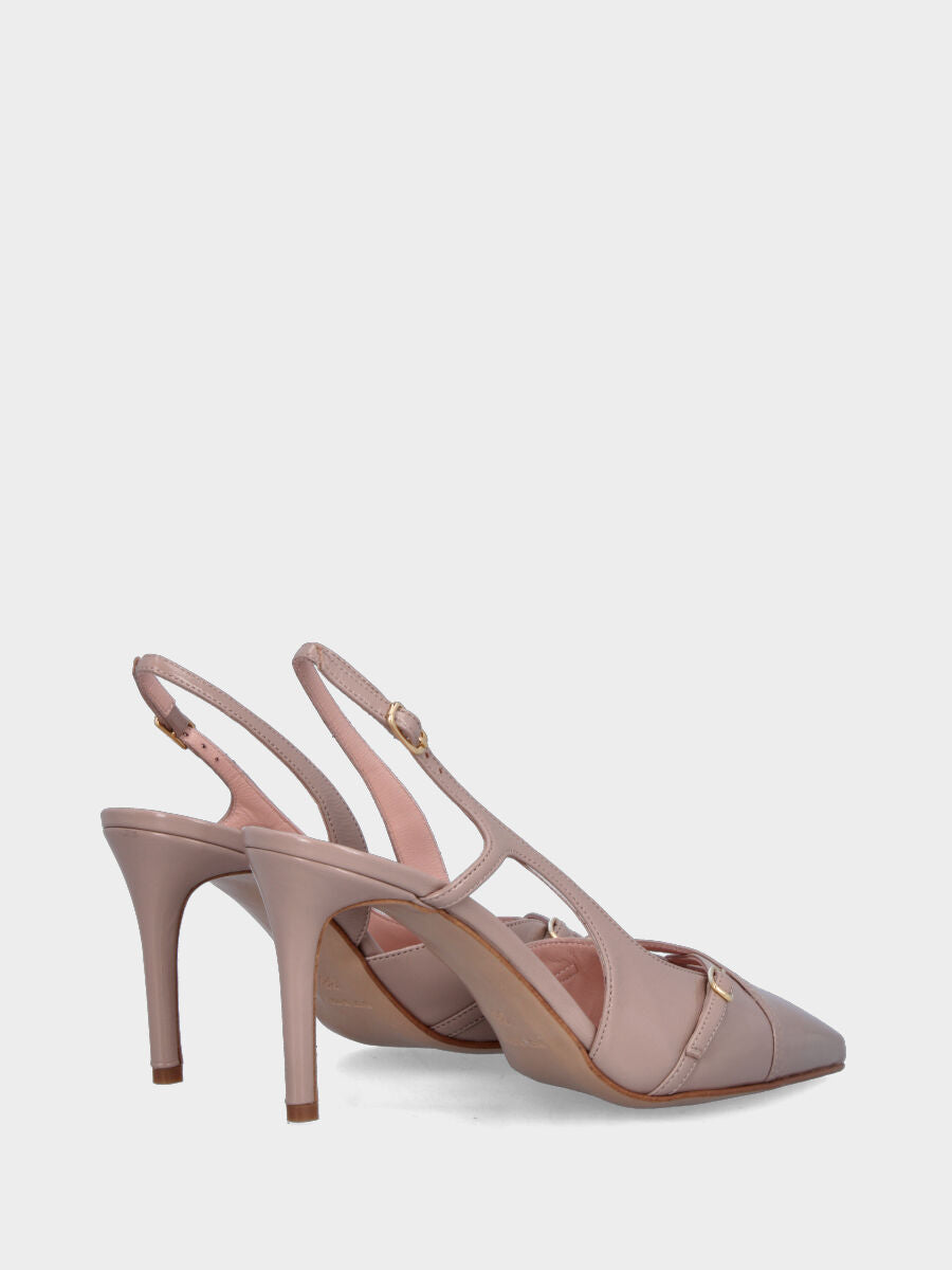 Slingback en verni miroir beige avec brides croisées et talon en forme de calice