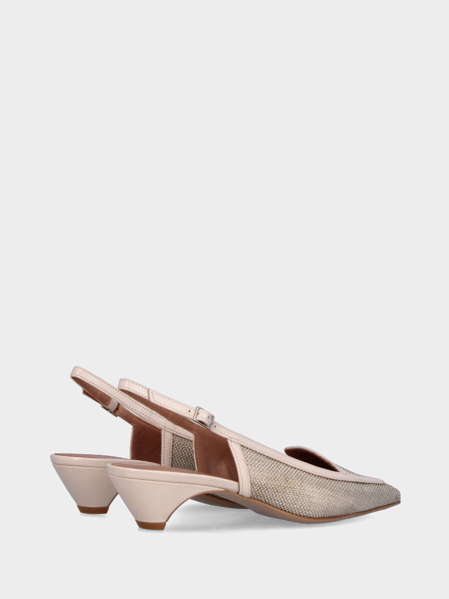 Slingback mocassino in rafia beige con tacco semi zeppa