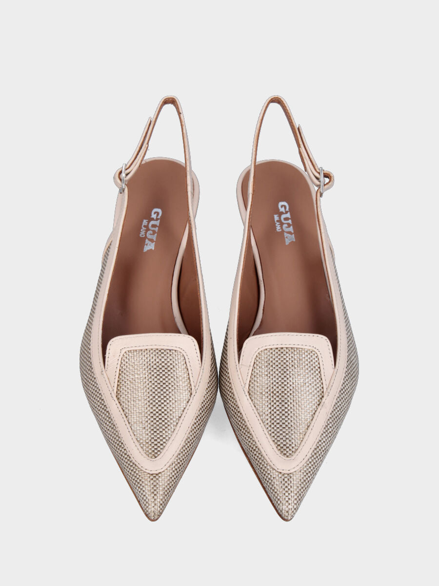 Slingback mocassino in rafia beige con tacco semi zeppa