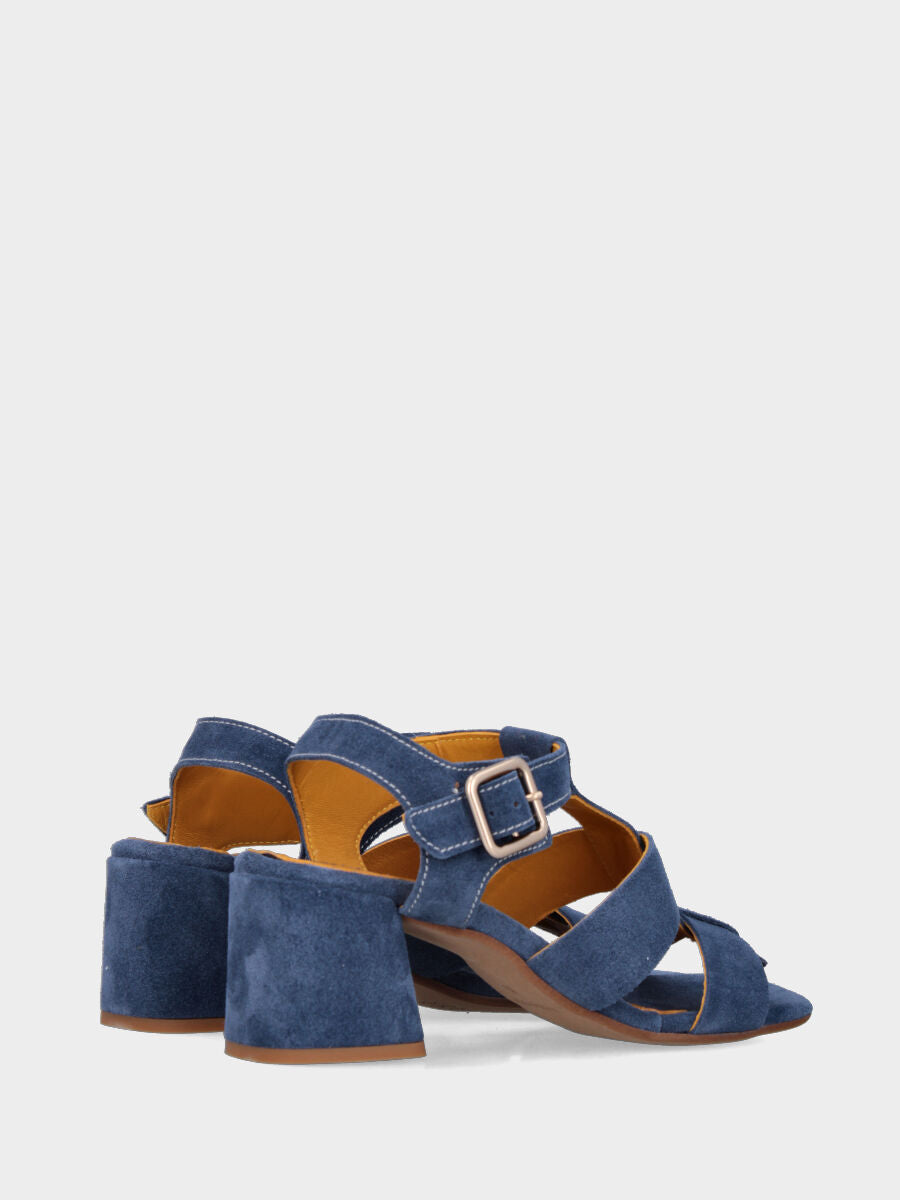 Sandalo in camoscio blu navy con fasce larghe e tacco a blocco