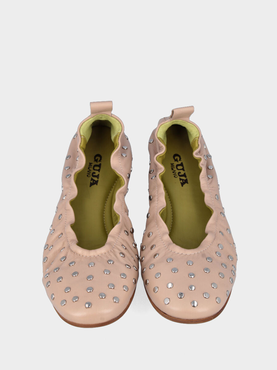 Ballerine en nappa nude avec élastique au col et couture en construction sacchetto