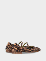 Ballerina Mary Jane in camoscio leopardato con cucitura a sacchetto