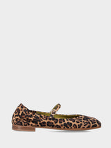 Ballerina Mary Jane in camoscio leopardato con cucitura a sacchetto