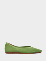 Ballerina in tessuto elasticizzato verde con scollo a V e punta sfilata