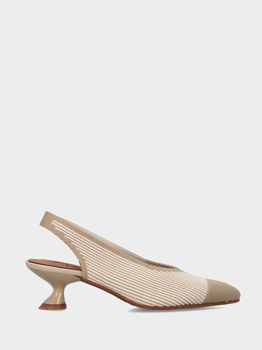Slingback bicolore in tessuto elasticizzato crema e beige