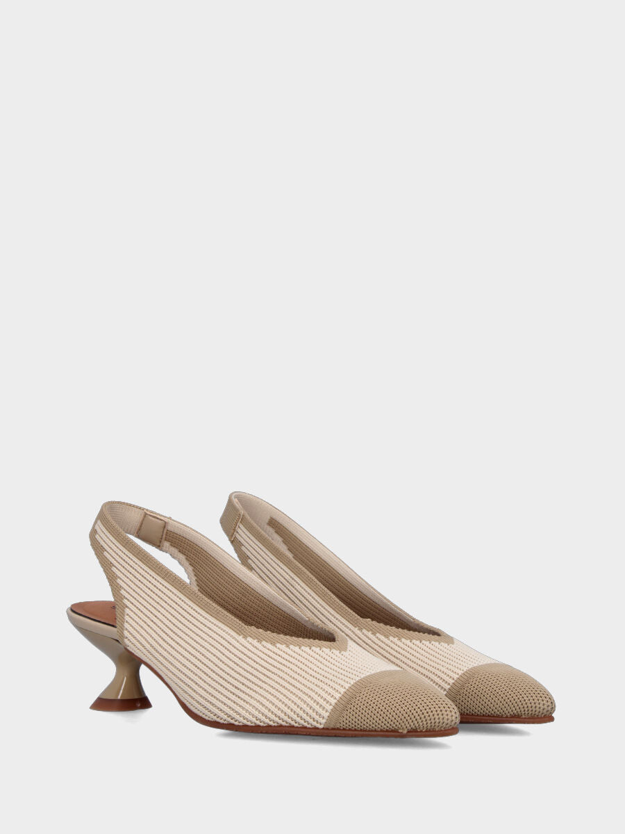 Slingback bicolore in tessuto elasticizzato crema e beige