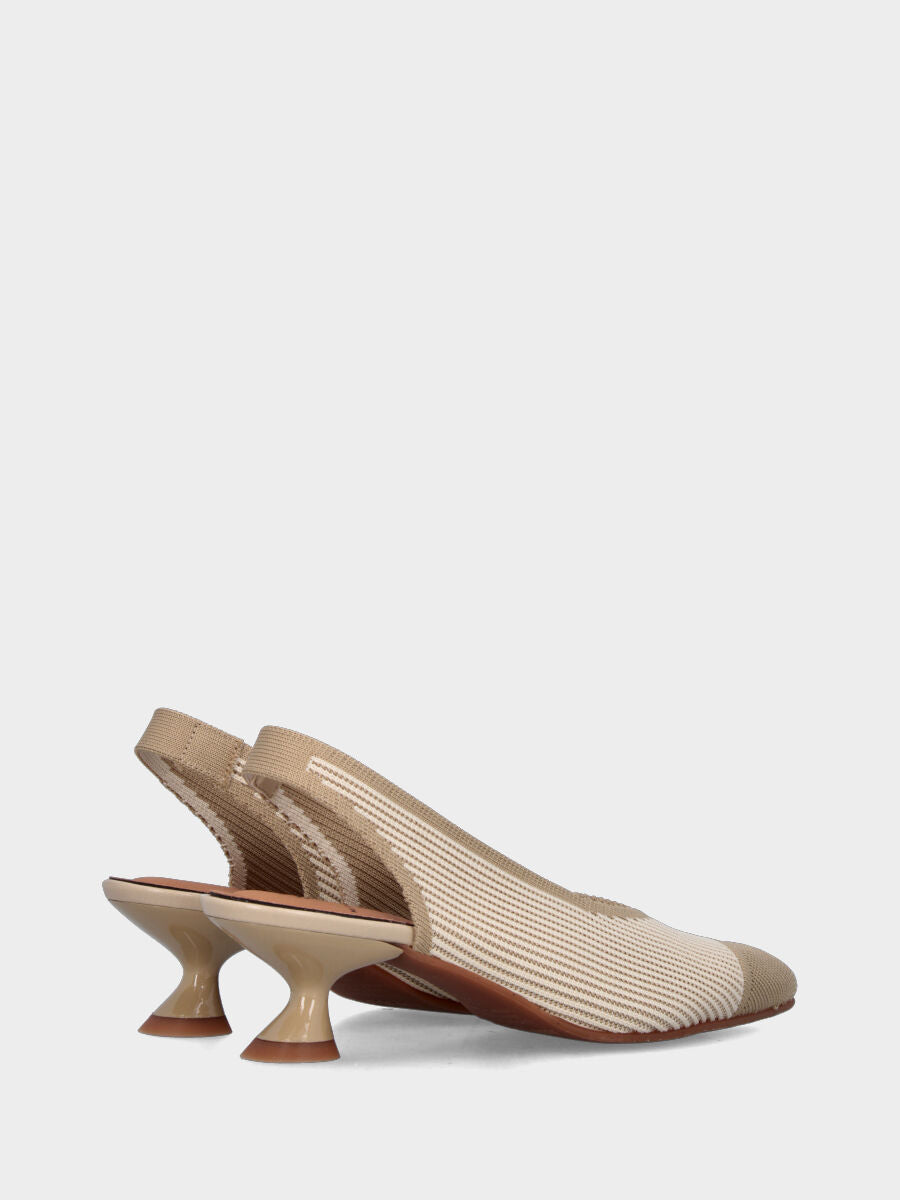 Slingback bicolore in tessuto elasticizzato crema e beige