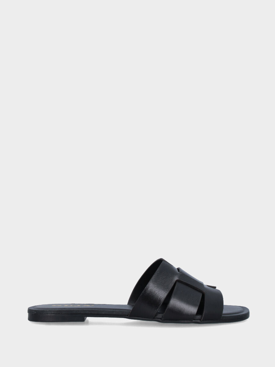 Ciabattina flat in vitello nero con fascette arcuate