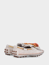 Mocassino indianino in crosta beige con infilature e napponi