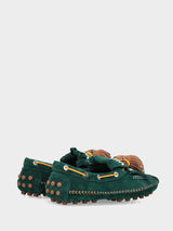 Mocassino indianino in crosta verde con infilature e napponi