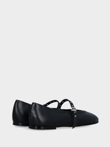 Ballerina Mary Jane in nappa nera con cinturino decorato