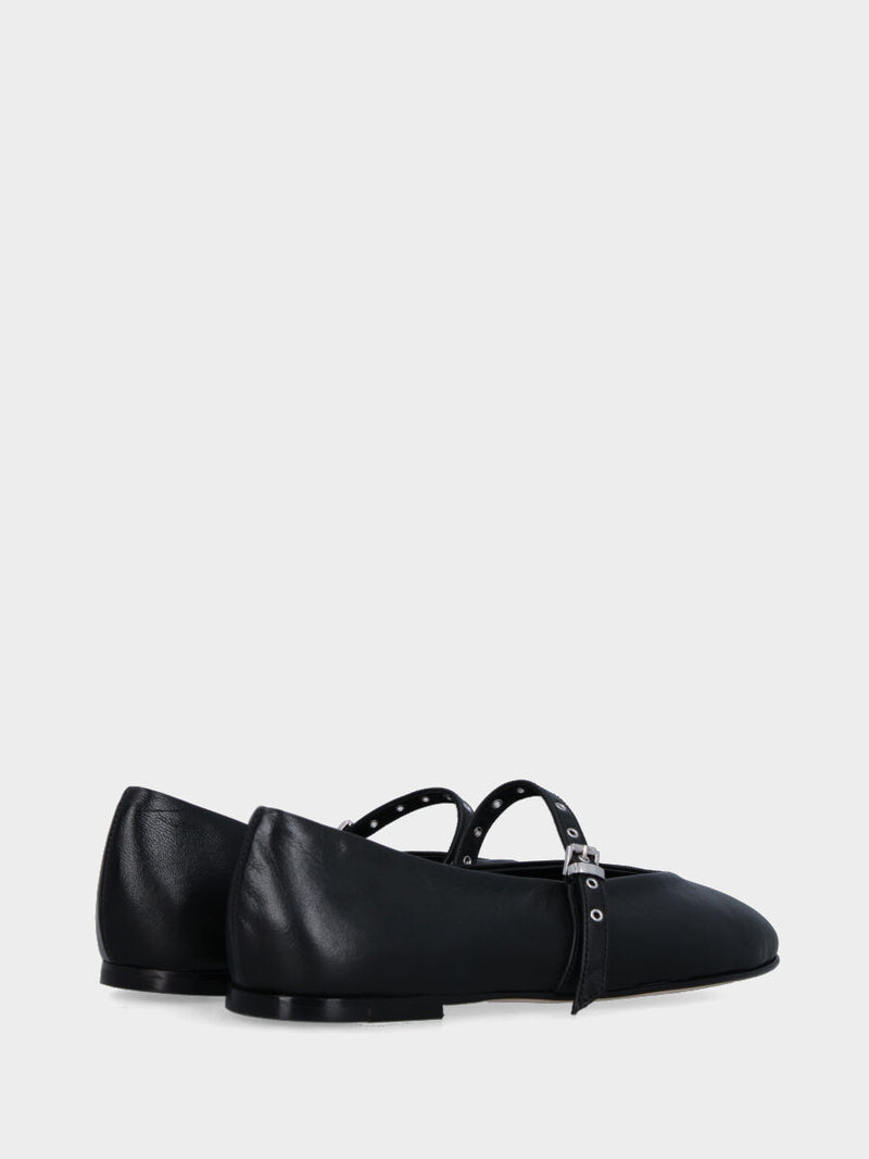 Ballerina Mary Jane in nappa nera con cinturino decorato