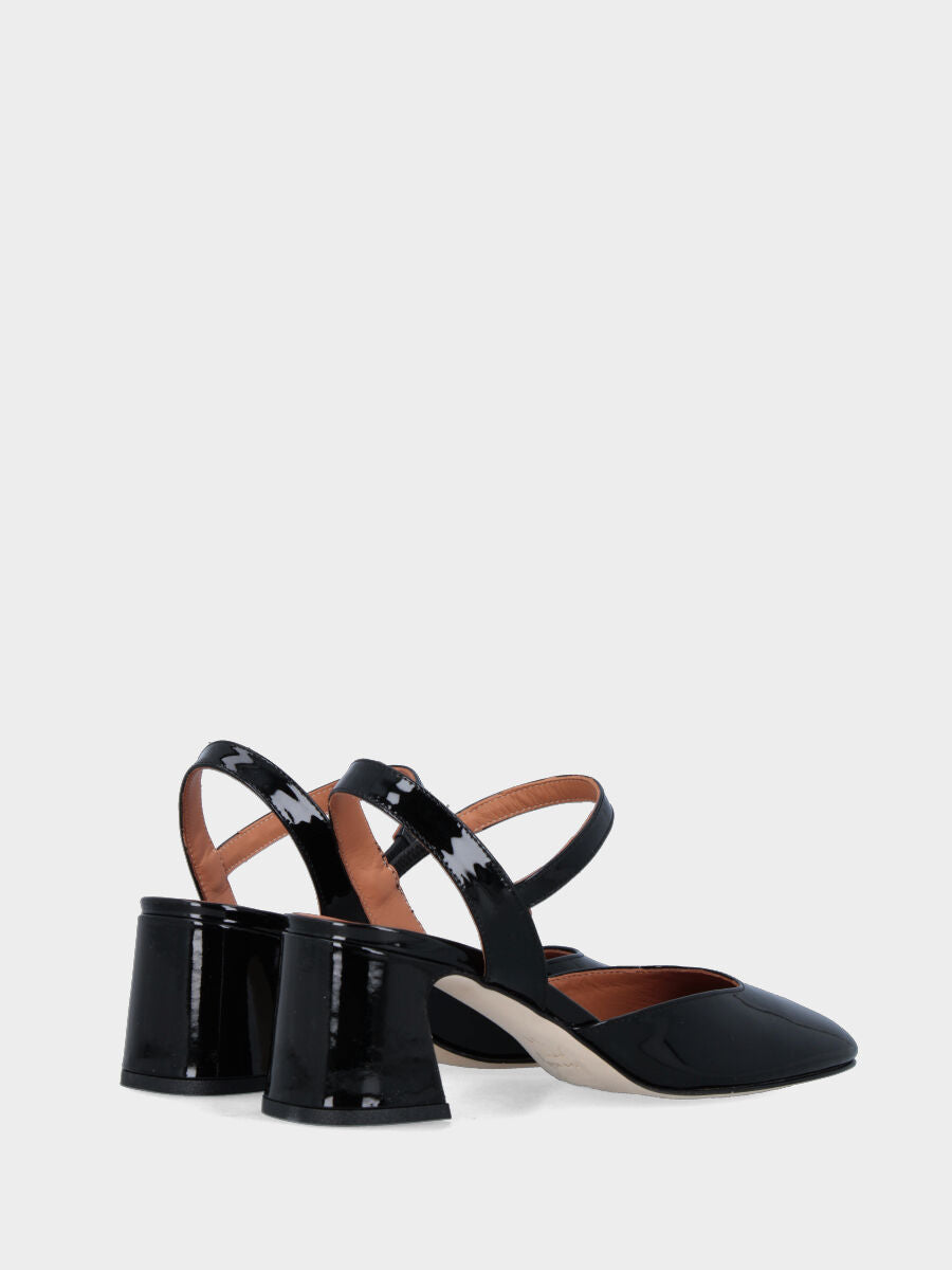 Escarpin slingback en vernis noir avec bout carré et bride élastiquée