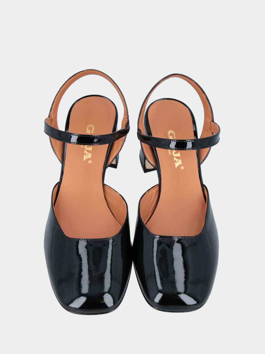 Escarpin slingback en vernis noir avec bout carré et bride élastiquée