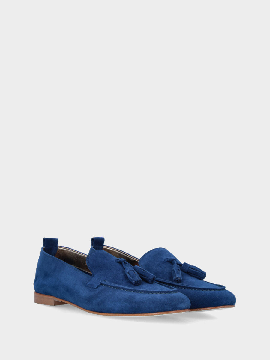Mocassino in camoscio blu royal con nappine e cucitura adler