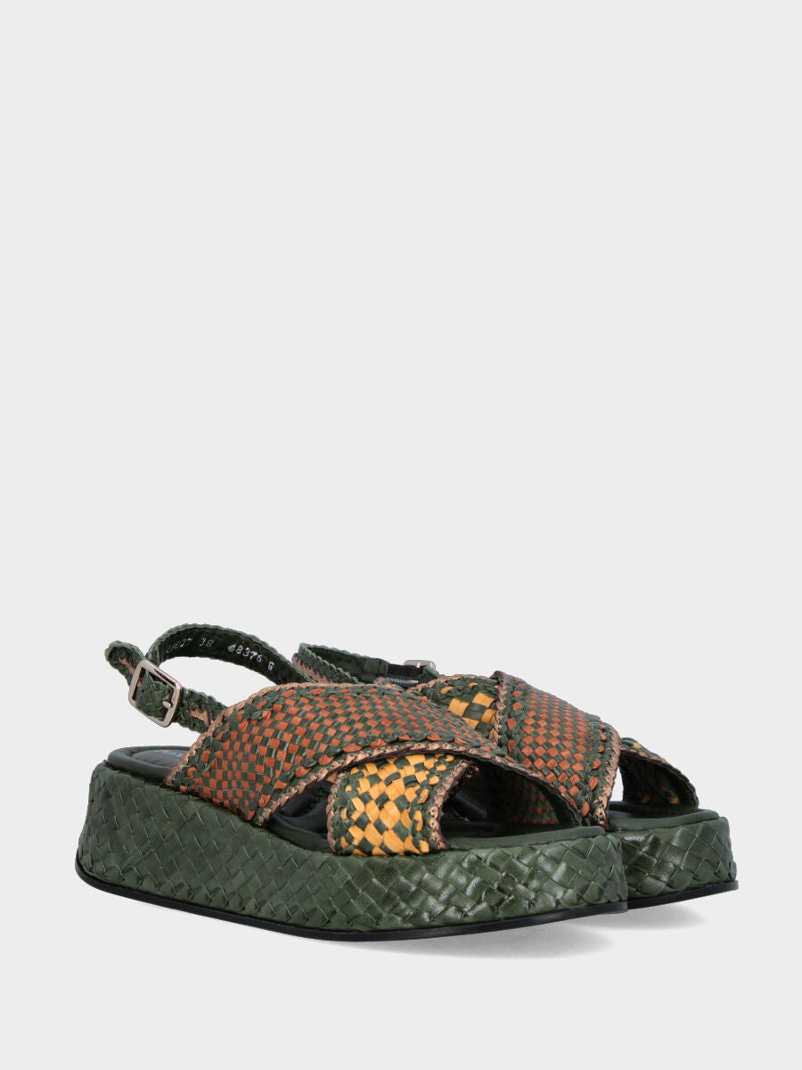 Sandalo platform in nappa multicolor con fasce intrecciate