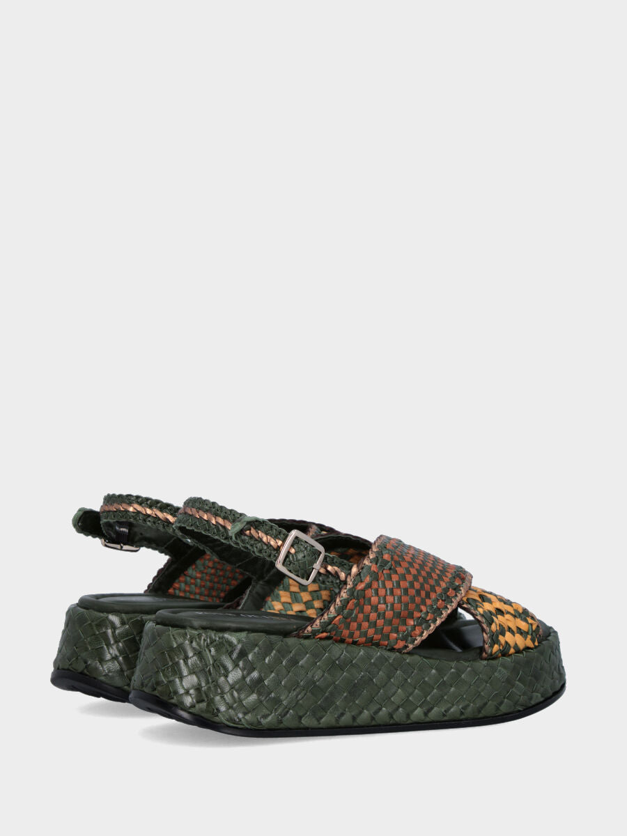 Sandalo platform in nappa multicolor con fasce intrecciate