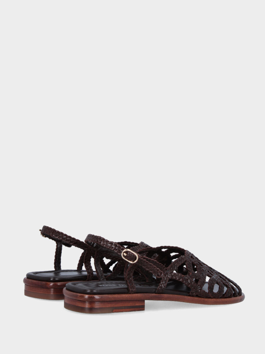 Sandalo in nappa testa di moro con listini intrecciati tondeggianti