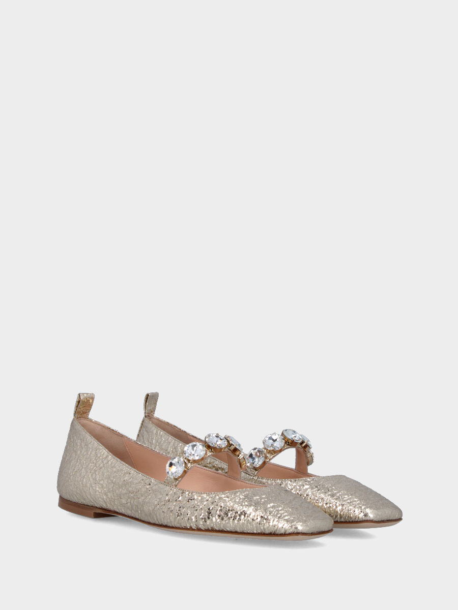 Ballerina in laminato oro con cinturino decorato con cristalli