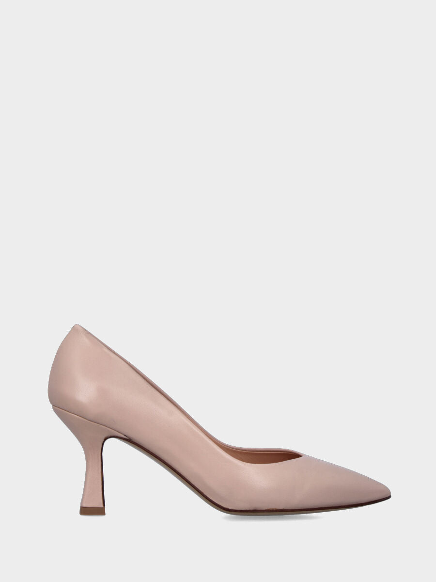 Slingback in nappa nude con tacco a coda 70mm e cucitura a sacchetto