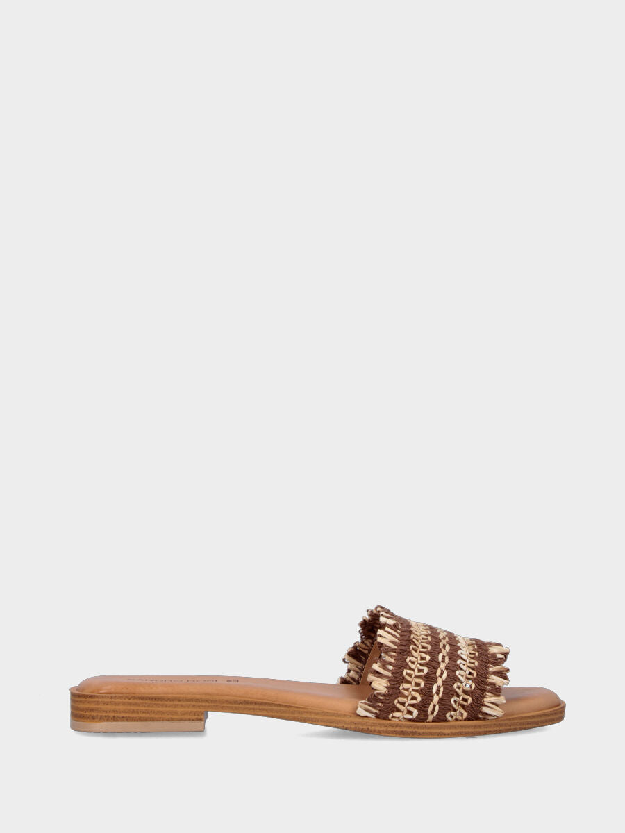 Ciabattina in rafia beige e marrone con fascia in pianta
