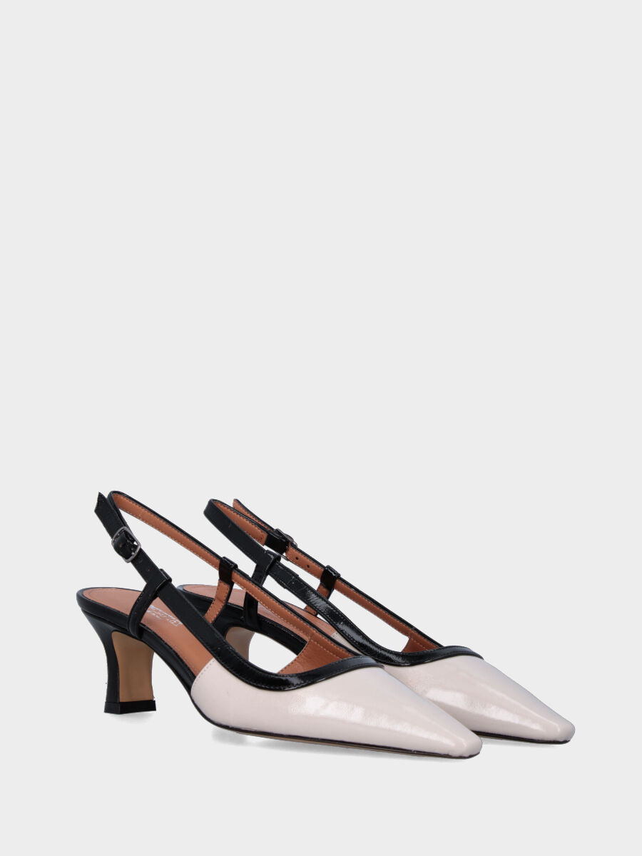Slingback in verlux bianco latte con listini neri