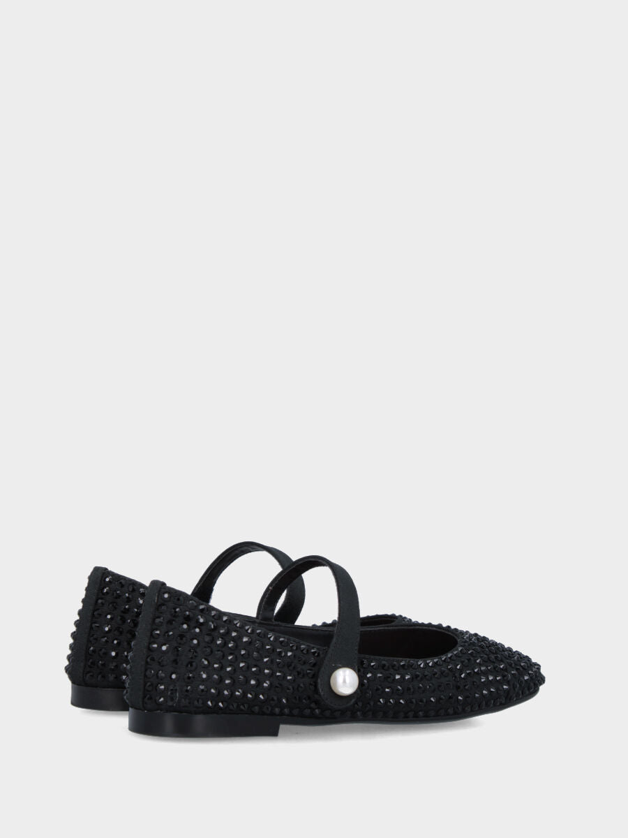 Ballerina Mary Jane in tessuto nero e cristalli