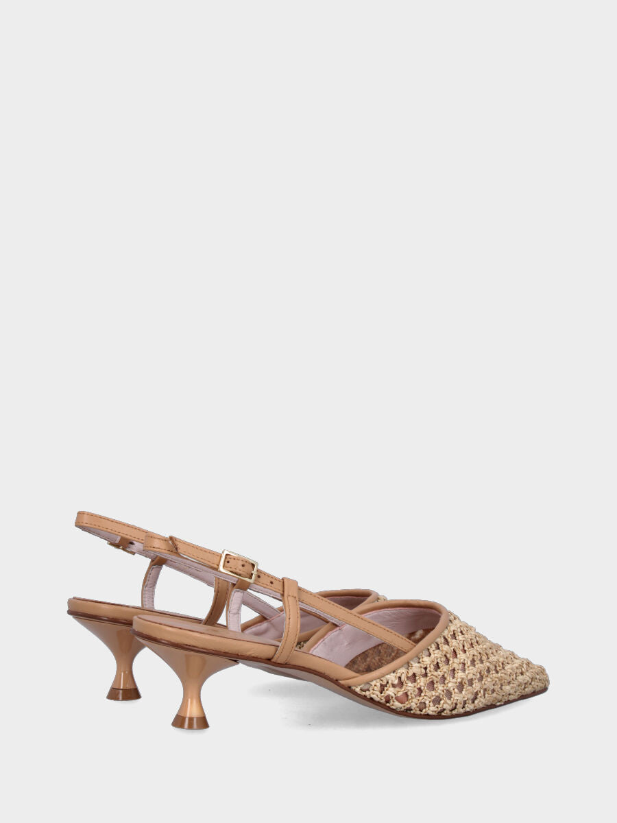 Slingback in rafia beige intrecciata con tacco a calice