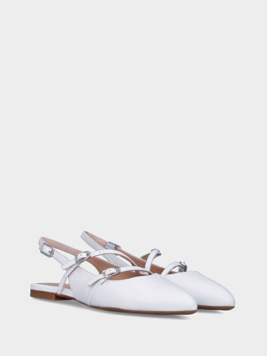 Slingback in nappa bianca a punta affusolata con doppio cinturino