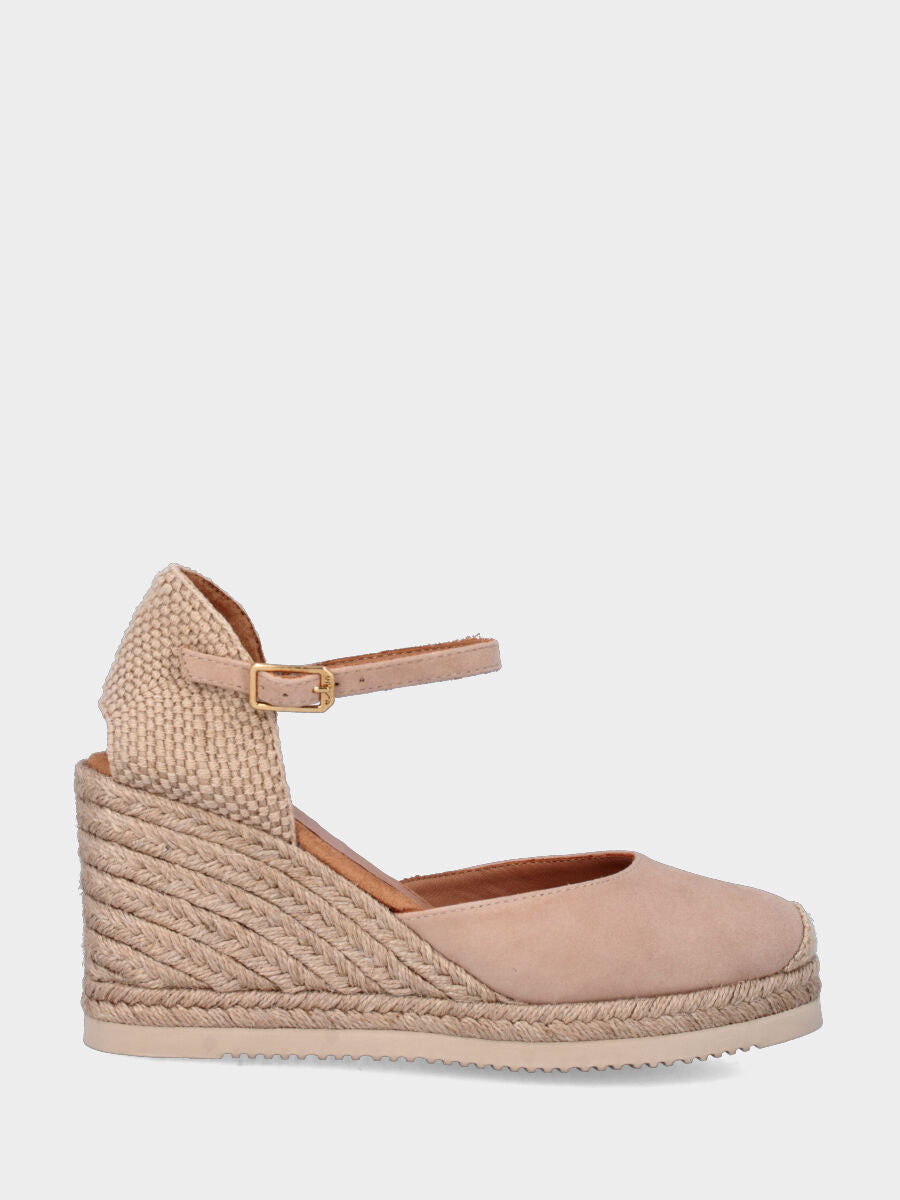 Campesina in camoscio beige con zeppa 70 mm