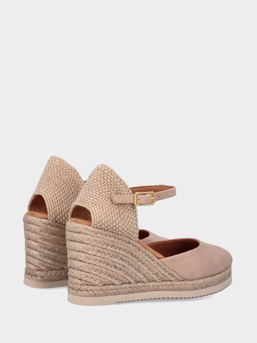 Campesina in camoscio beige con zeppa 70 mm