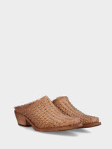 Camperos a sabot in rafia beige con borchie