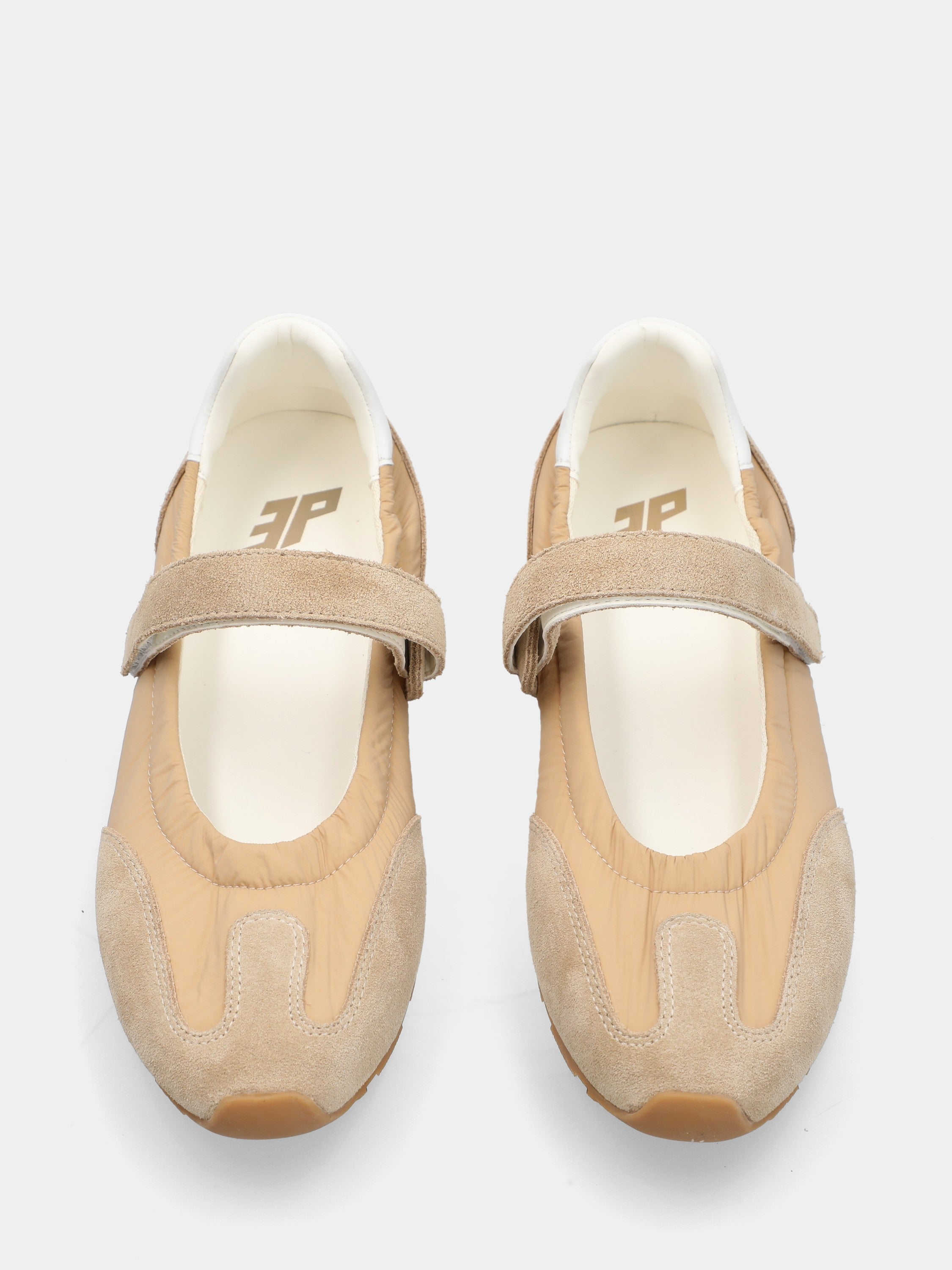 Sneaker Mary Jane en suède et nylon beige