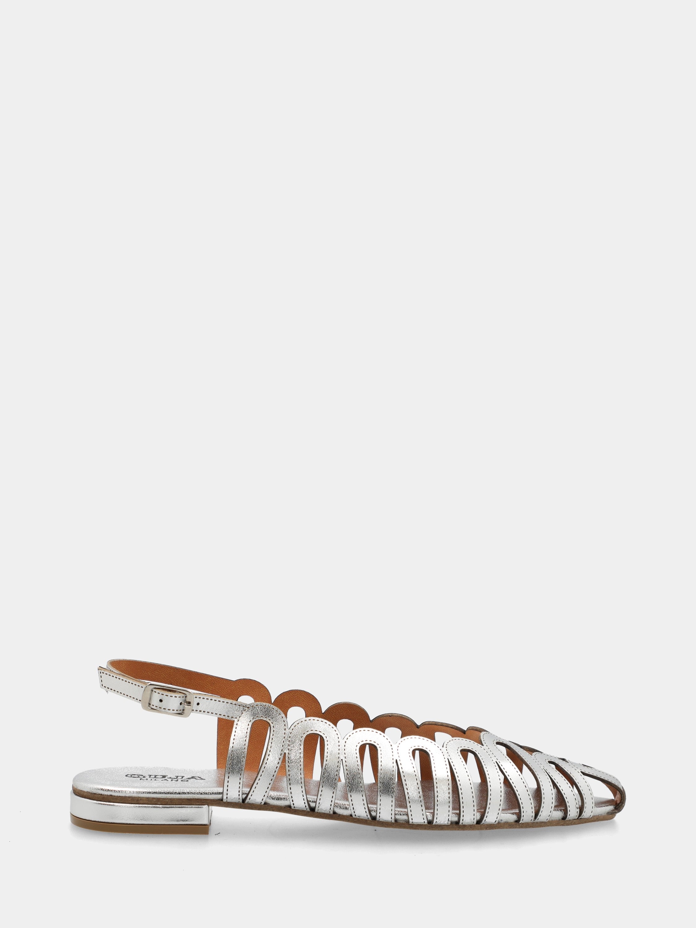 Sandalo in laminato argento con listini ondulati
