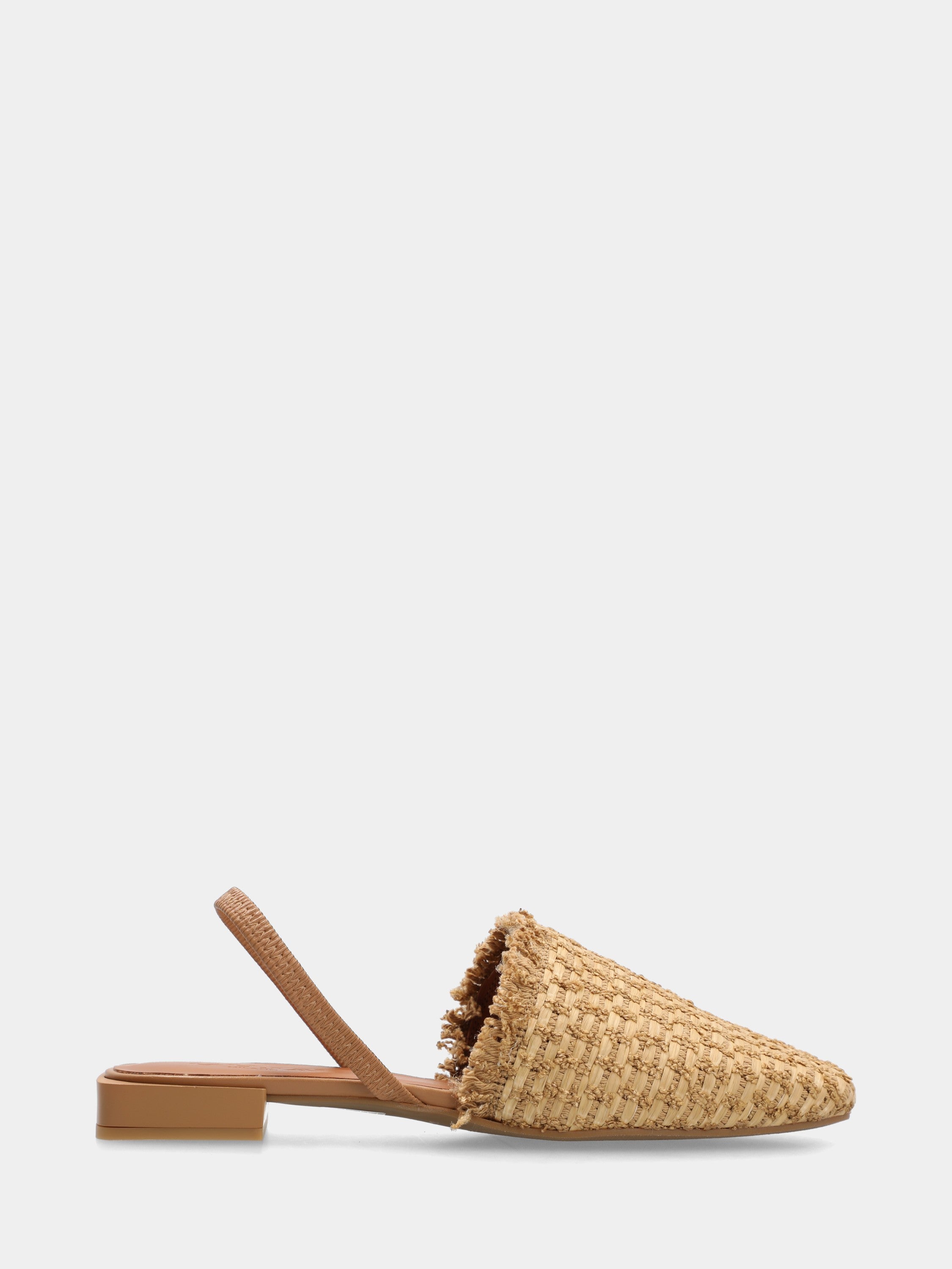 Sabot aus Raffia in Kamelbraun mit elastischem Fersenband