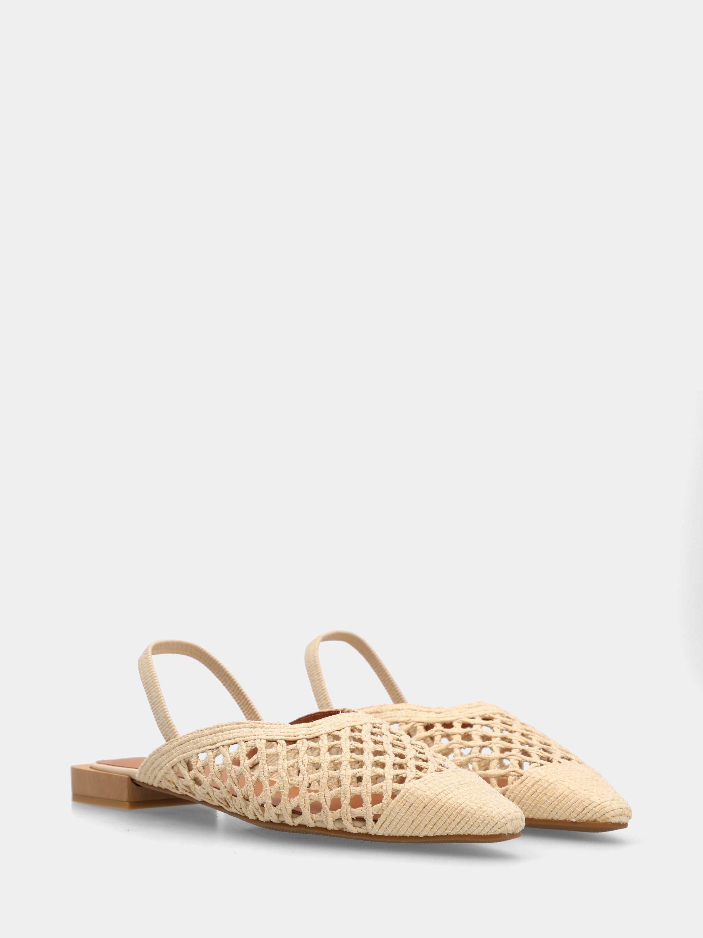 Beige woven fabric clog with elastic and square toe